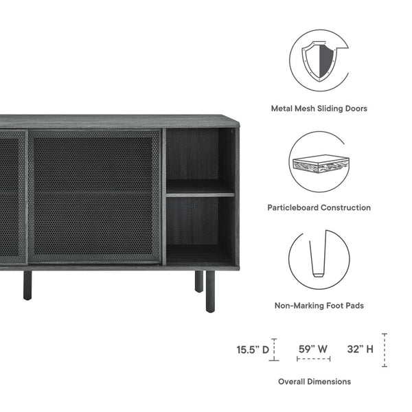 Modway Furniture Kurtis 59" Sideboard by Modway – Modern Industrial Storage with Sliding Metal Mesh Doors for Home Use Charcoal EEI-6235-CHA