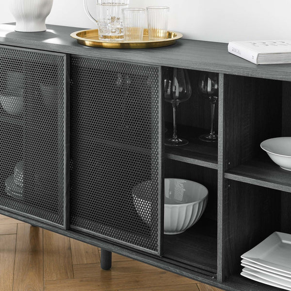 Modway Furniture Kurtis 59" Sideboard by Modway – Modern Industrial Storage with Sliding Metal Mesh Doors for Home Use Charcoal EEI-6235-CHA