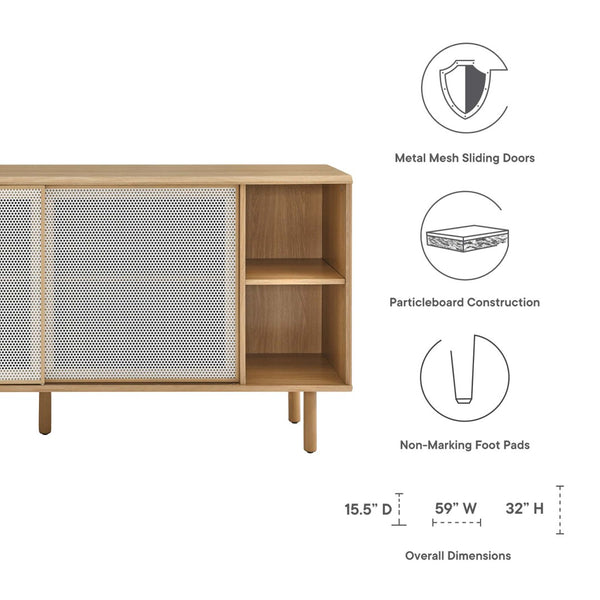 Modway Furniture Kurtis 59" Sideboard by Modway – Modern Industrial Storage with Sliding Metal Mesh Doors for Home Use Oak EEI-6235-OAK