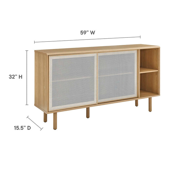 Modway Furniture Kurtis 59" Sideboard by Modway – Modern Industrial Storage with Sliding Metal Mesh Doors for Home Use Oak EEI-6235-OAK