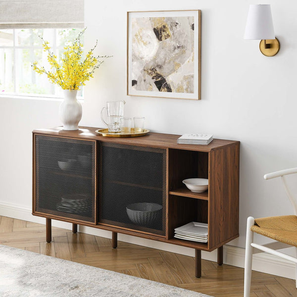 Modway Furniture Kurtis 59" Sideboard by Modway – Modern Industrial Storage with Sliding Metal Mesh Doors for Home Use Walnut EEI-6235-WAL