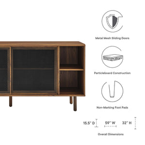 Modway Furniture Kurtis 59" Sideboard by Modway – Modern Industrial Storage with Sliding Metal Mesh Doors for Home Use Walnut EEI-6235-WAL