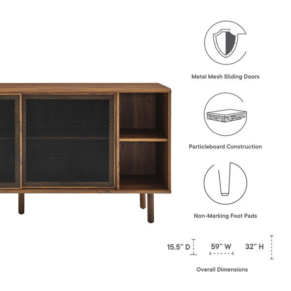 Modway Furniture Kurtis 59" Sideboard by Modway – Modern Industrial Storage with Sliding Metal Mesh Doors for Home Use Walnut EEI-6235-WAL
