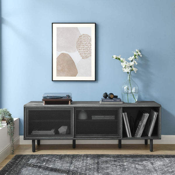 Modway Furniture Kurtis 67" Industrial TV and Vinyl Record Stand - Stylish Media Console with Storage Solutions Charcoal EEI-6236-CHA