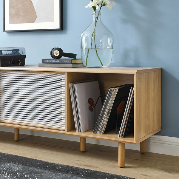 Modway Furniture Kurtis 67" Industrial TV and Vinyl Record Stand - Stylish Media Console with Storage Solutions Oak EEI-6236-OAK