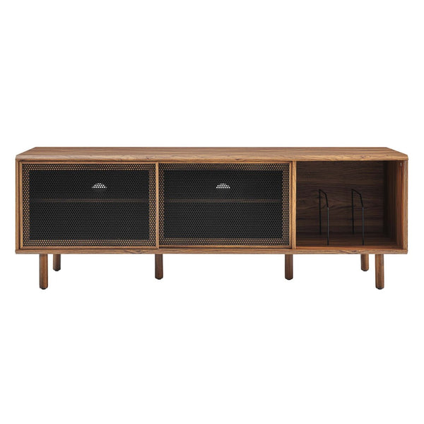Modway Furniture Kurtis 67" Industrial TV and Vinyl Record Stand - Stylish Media Console with Storage Solutions Walnut EEI-6236-WAL