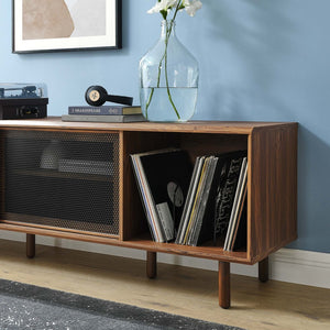 Modway Furniture Kurtis 67" Industrial TV and Vinyl Record Stand - Stylish Media Console with Storage Solutions Walnut EEI-6236-WAL