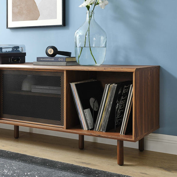 Modway Furniture Kurtis 67" Industrial TV and Vinyl Record Stand - Stylish Media Console with Storage Solutions Walnut EEI-6236-WAL