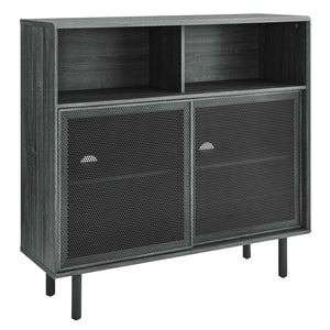 Modway Furniture Kurtis 47" Display Cabinet - Modern Industrial Storage Solution with Metal Mesh Doors and Shelves Charcoal EEI-6237-CHA