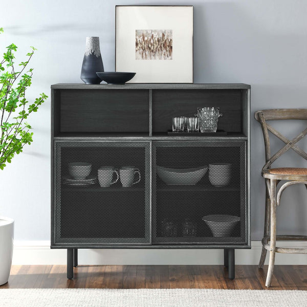 Modway Furniture Kurtis 47" Display Cabinet - Modern Industrial Storage Solution with Metal Mesh Doors and Shelves Charcoal EEI-6237-CHA