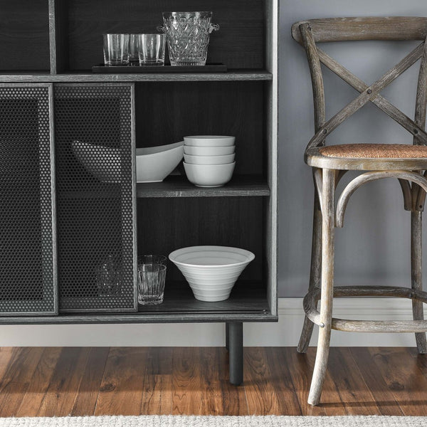 Modway Furniture Kurtis 47" Display Cabinet - Modern Industrial Storage Solution with Metal Mesh Doors and Shelves Charcoal EEI-6237-CHA