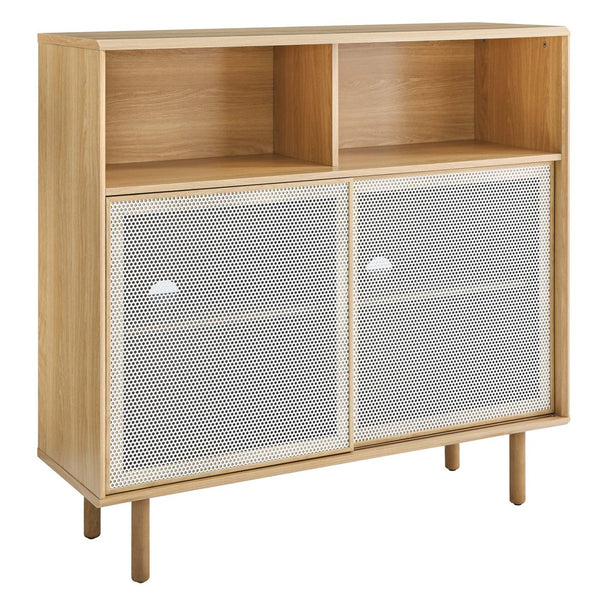 Modway Furniture Kurtis 47" Display Cabinet - Modern Industrial Storage Solution with Metal Mesh Doors and Shelves Oak EEI-6237-OAK