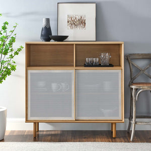 Modway Furniture Kurtis 47" Display Cabinet - Modern Industrial Storage Solution with Metal Mesh Doors and Shelves Oak EEI-6237-OAK