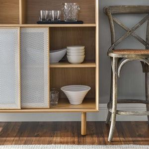 Modway Furniture Kurtis 47" Display Cabinet - Modern Industrial Storage Solution with Metal Mesh Doors and Shelves Oak EEI-6237-OAK