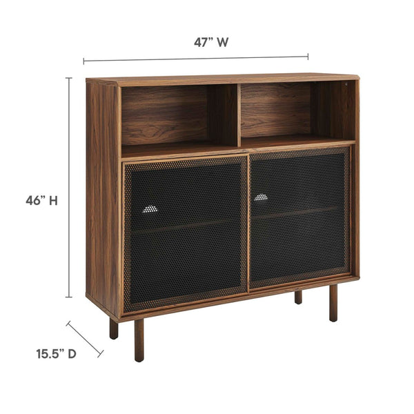 Modway Furniture Kurtis 47" Display Cabinet - Modern Industrial Storage Solution with Metal Mesh Doors and Shelves Walnut EEI-6237-WAL