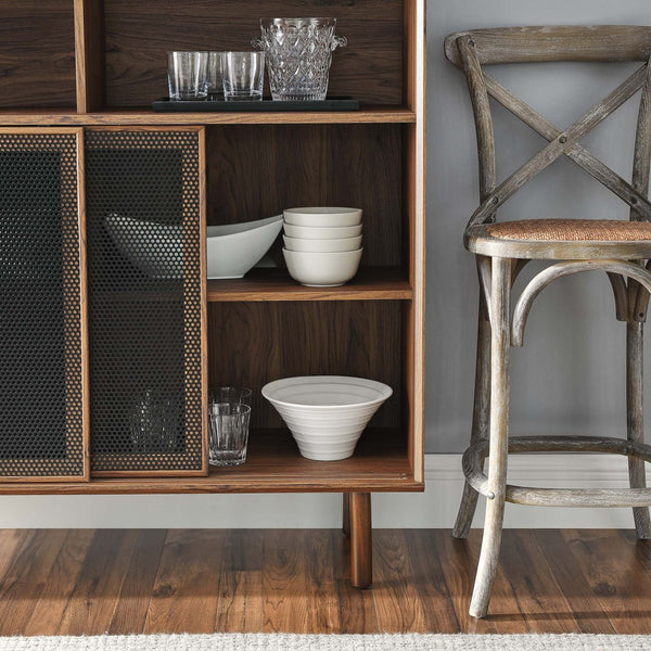 Modway Furniture Kurtis 47" Display Cabinet - Modern Industrial Storage Solution with Metal Mesh Doors and Shelves Walnut EEI-6237-WAL