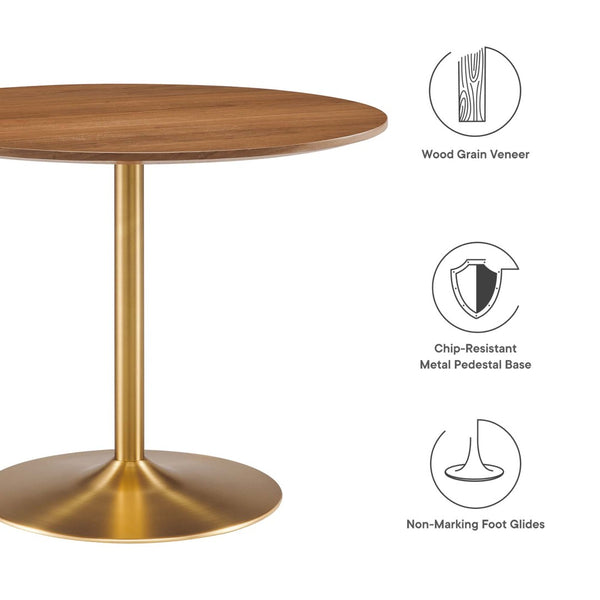 Modway Furniture Amuse 40" Round Dining Table - Modern Mid-Century Pedestal Design for Stylish Dining Spaces Gold Walnut EEI-6249-GLD-WAL