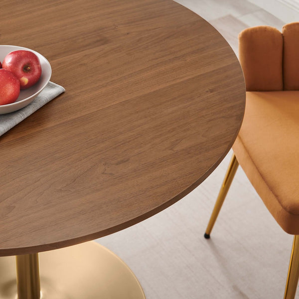 Modway Furniture Amuse 40" Round Dining Table - Modern Mid-Century Pedestal Design for Stylish Dining Spaces Gold Walnut EEI-6249-GLD-WAL
