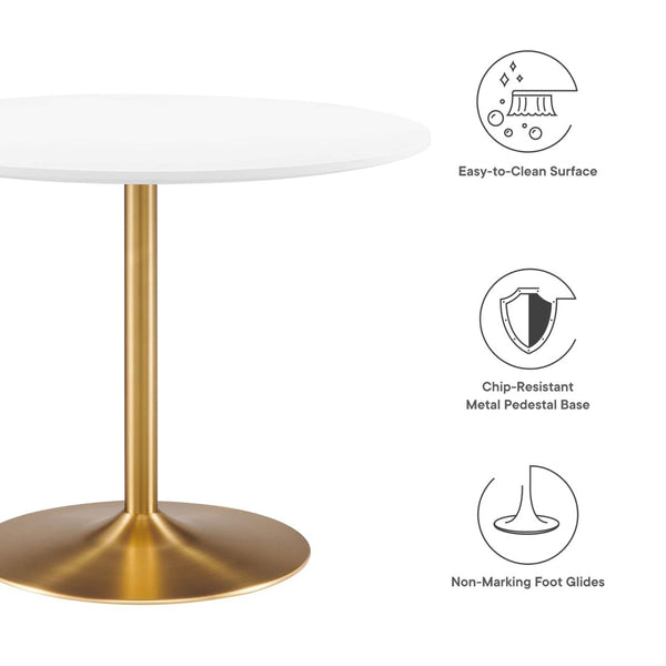 Modway Furniture Amuse 40" Round Dining Table - Modern Mid-Century Pedestal Design for Stylish Dining Spaces Gold White EEI-6249-GLD-WHI