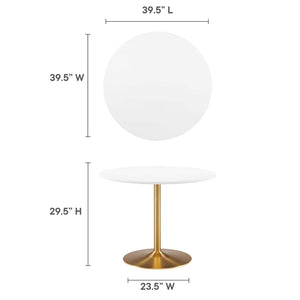 Modway Furniture Amuse 40" Round Dining Table - Modern Mid-Century Pedestal Design for Stylish Dining Spaces Gold White EEI-6249-GLD-WHI