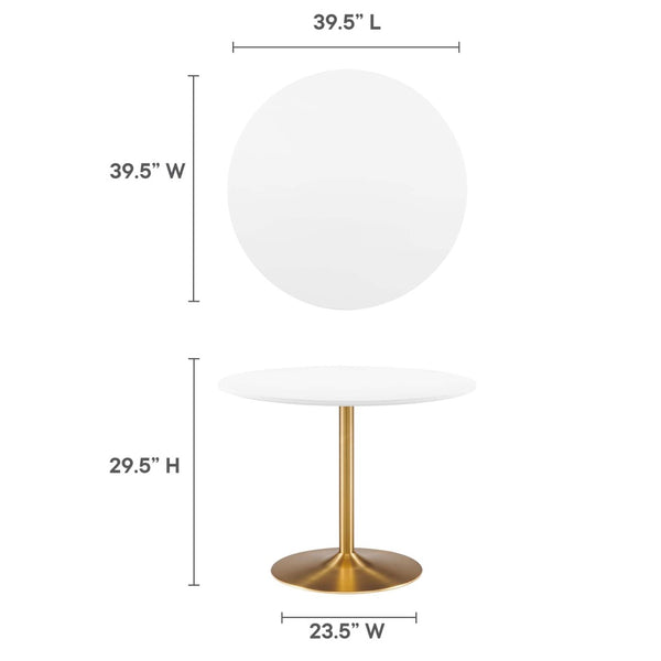Modway Furniture Amuse 40" Round Dining Table - Modern Mid-Century Pedestal Design for Stylish Dining Spaces Gold White EEI-6249-GLD-WHI