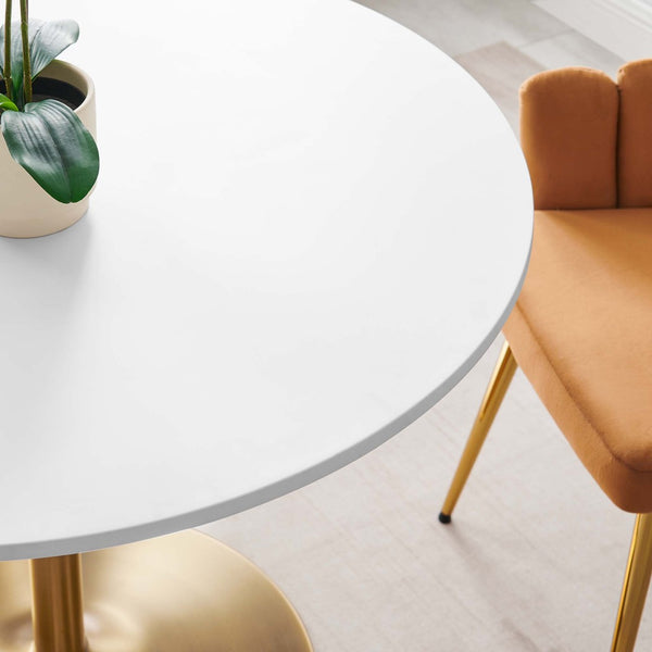 Modway Furniture Amuse 40" Round Dining Table - Modern Mid-Century Pedestal Design for Stylish Dining Spaces Gold White EEI-6249-GLD-WHI