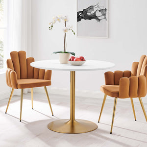 Modway Furniture Amuse 40" Round Dining Table - Modern Mid-Century Pedestal Design for Stylish Dining Spaces Gold White EEI-6249-GLD-WHI