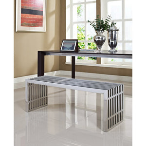 Modway Furniture Gridiron Medium Stainless Steel Bench - Stylish Seating for Modern Living & Commercial Spaces EEI-625-SLV