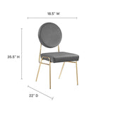Modway Furniture Craft Performance Velvet Dining Side Chair Gold Gray 22 x 18.5 x 35.5