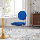 Modway Furniture Craft Performance Velvet Dining Side Chair Gold Navy 22 x 18.5 x 35.5