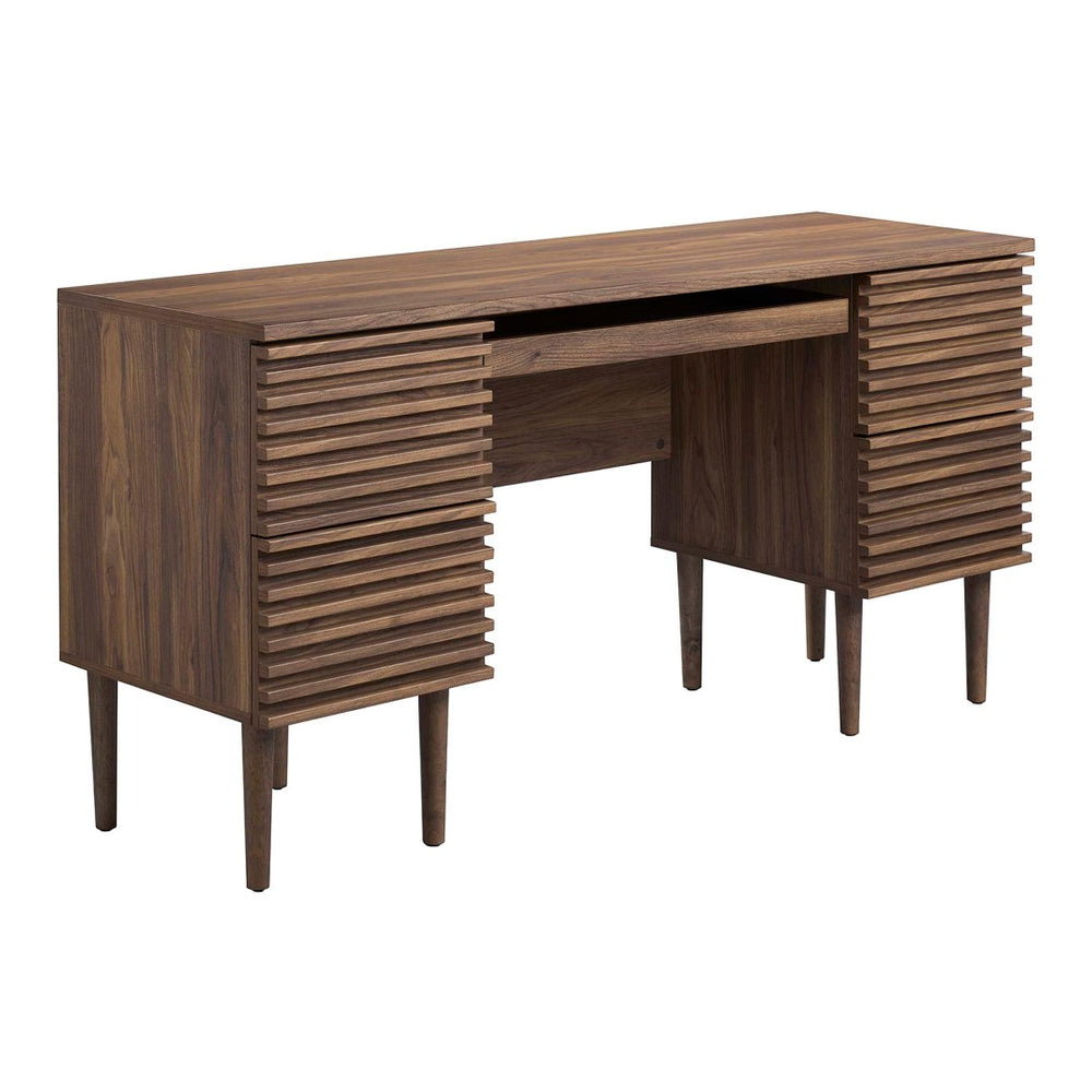Modway Furniture Render Office Desk - Mid-Century Modern Walnut Design with Storage & Pull-Out Keyboard Tray EEI-6254-WAL