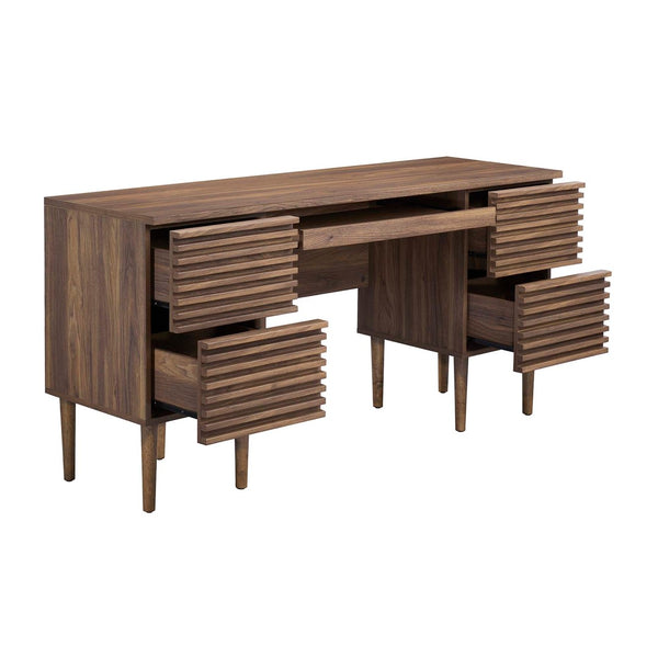 Modway Furniture Render Office Desk - Mid-Century Modern Walnut Design with Storage & Pull-Out Keyboard Tray EEI-6254-WAL
