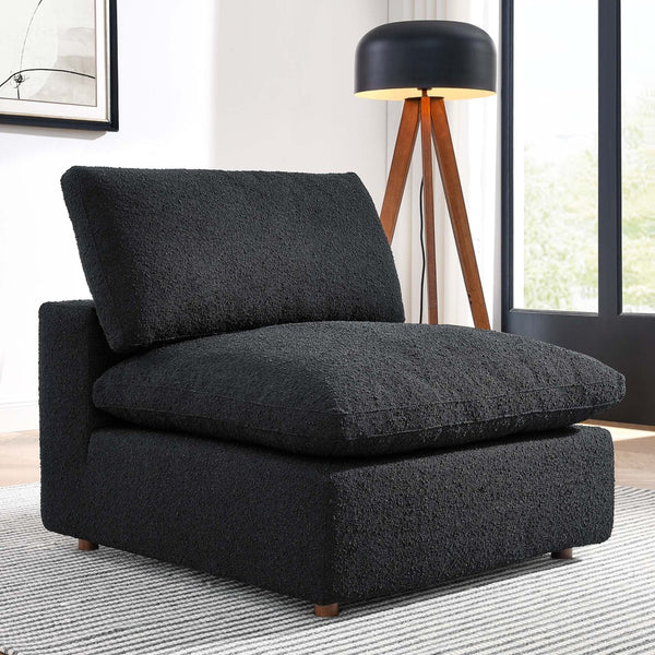 Modway Furniture Commix Overstuffed Boucle Fabric Armless Chair - Luxurious Comfort for Modern Living Spaces Black EEI-6257-BLK