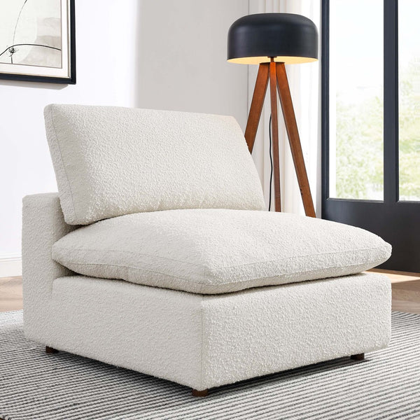 Modway Furniture Commix Overstuffed Boucle Fabric Armless Chair - Luxurious Comfort for Modern Living Spaces Ivory EEI-6257-IVO