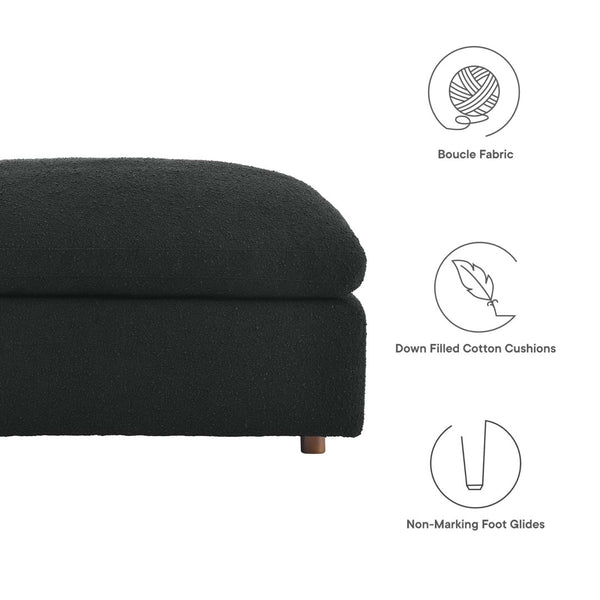 Modway Furniture Commix Overstuffed Boucle Fabric Ottoman - Plush Comfort, Durable Design for Modern Living Spaces Black EEI-6258-BLK
