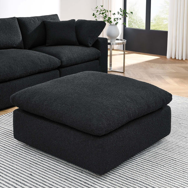 Modway Furniture Commix Overstuffed Boucle Fabric Ottoman - Plush Comfort, Durable Design for Modern Living Spaces Black EEI-6258-BLK