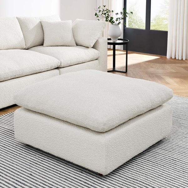 Modway Furniture Commix Overstuffed Boucle Fabric Ottoman - Plush Comfort, Durable Design for Modern Living Spaces Ivory EEI-6258-IVO