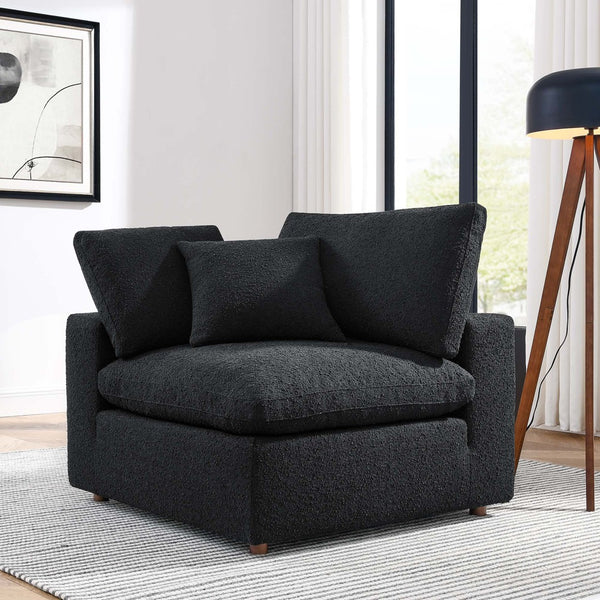 Modway Furniture Commix Down Filled Overstuffed Boucle Fabric Corner Chair - Luxurious, Modern Comfort for Any Space Black EEI-6259-BLK