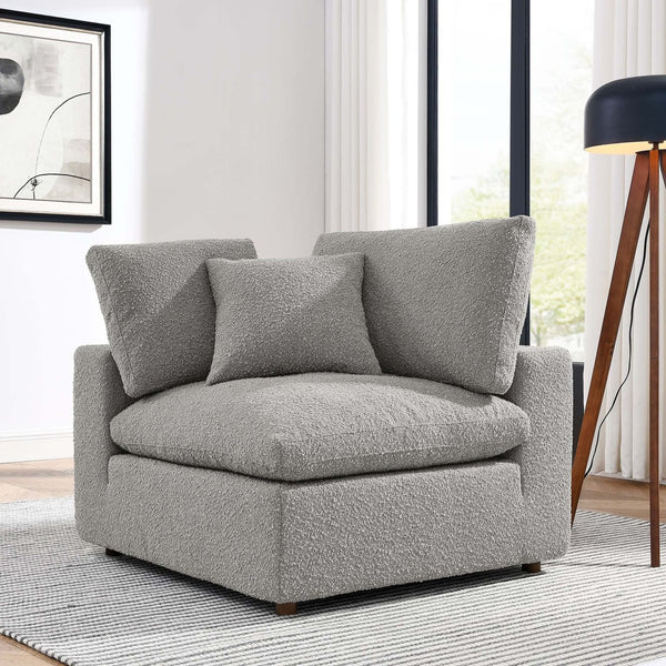 Modway Furniture Commix Down Filled Overstuffed Boucle Fabric Corner Chair - Luxurious, Modern Comfort for Any Space Light Gray EEI-6259-LGR