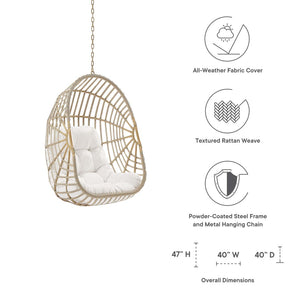 Modway Furniture Amalie Wicker Rattan Outdoor Swing Chair - Cozy Coastal Design for Patio, Porch, or Indoor Use EEI-6261-NAT-WHI