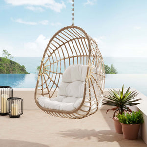 Modway Furniture Amalie Wicker Rattan Outdoor Swing Chair - Cozy Coastal Design for Patio, Porch, or Indoor Use EEI-6261-NAT-WHI