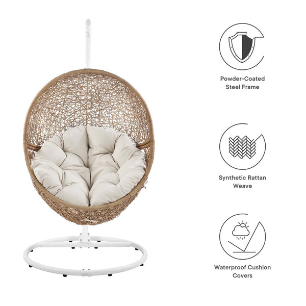 Modway Furniture Encase Outdoor Patio Rattan Swing Chair - Stylish, Comfortable, Durable Seating for Relaxation Outdoors Cappuccino Beige EEI-6262-CAP-BEI