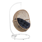 Modway Furniture Encase Outdoor Patio Rattan Swing Chair Cappuccino Navy 39.5 x 40 x 77