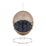 Modway Furniture Encase Outdoor Patio Rattan Swing Chair Cappuccino Navy 39.5 x 40 x 77