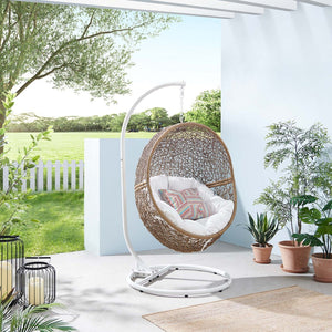 Modway Furniture Encase Outdoor Patio Rattan Swing Chair - Stylish, Comfortable, Durable Seating for Relaxation Outdoors Cappuccino White EEI-6262-CAP-WHI
