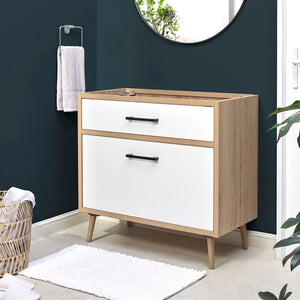 Modway Furniture Maverick 36" Bathroom Vanity Cabinet with Tapered Legs & Ample Storage – Modern Oak Finish EEI-6268-OAK-WHI