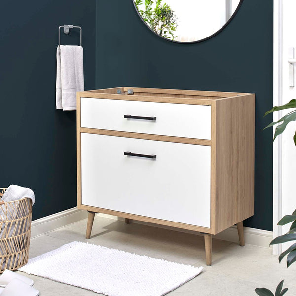 Modway Furniture Maverick 36" Bathroom Vanity Cabinet with Tapered Legs & Ample Storage – Modern Oak Finish EEI-6268-OAK-WHI
