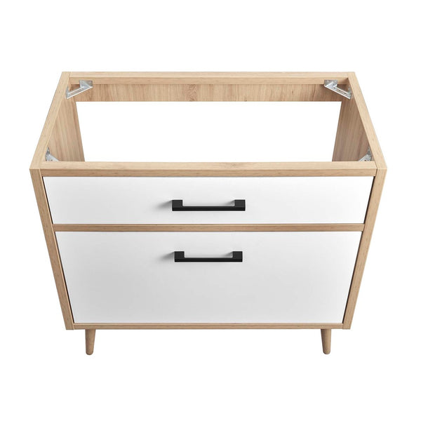 Modway Furniture Maverick 36" Bathroom Vanity Cabinet with Tapered Legs & Ample Storage – Modern Oak Finish EEI-6268-OAK-WHI
