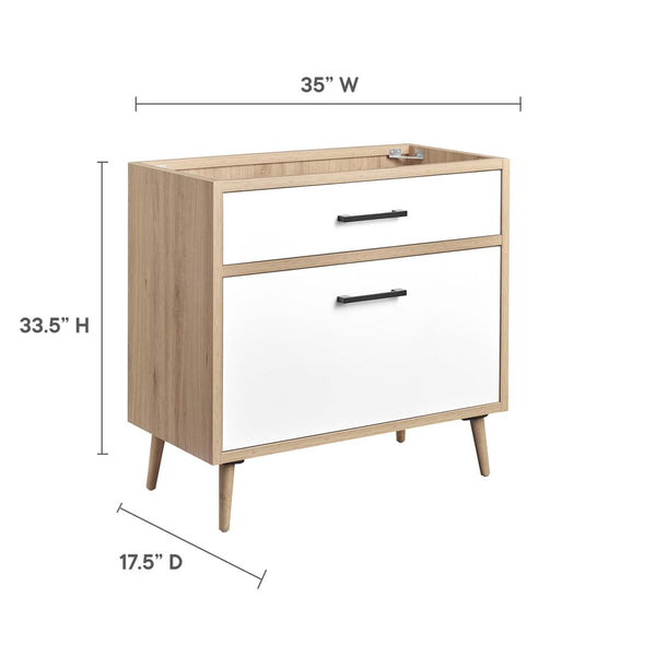 Modway Furniture Maverick 36" Bathroom Vanity Cabinet with Tapered Legs & Ample Storage – Modern Oak Finish EEI-6268-OAK-WHI