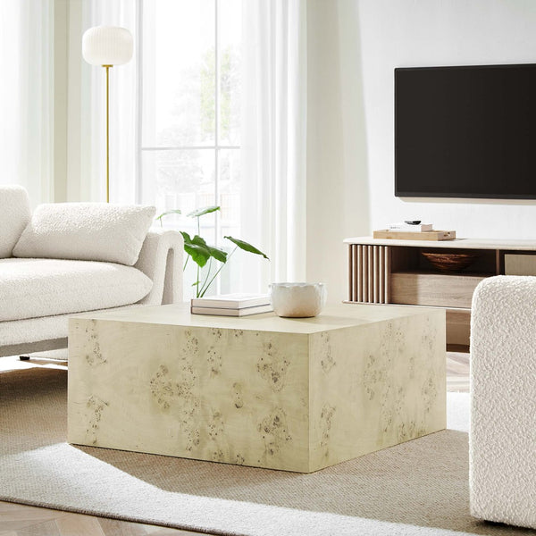 Modway Furniture Cosmos 36" Square Coffee Table - Modern Burl Wood Design with Unique Patterns for Timeless Elegance Bleached Burl EEI-6272-BLB